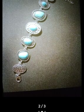 Silver-Tone Bracelet with Turquoise Blue Stones - Women Jewelry